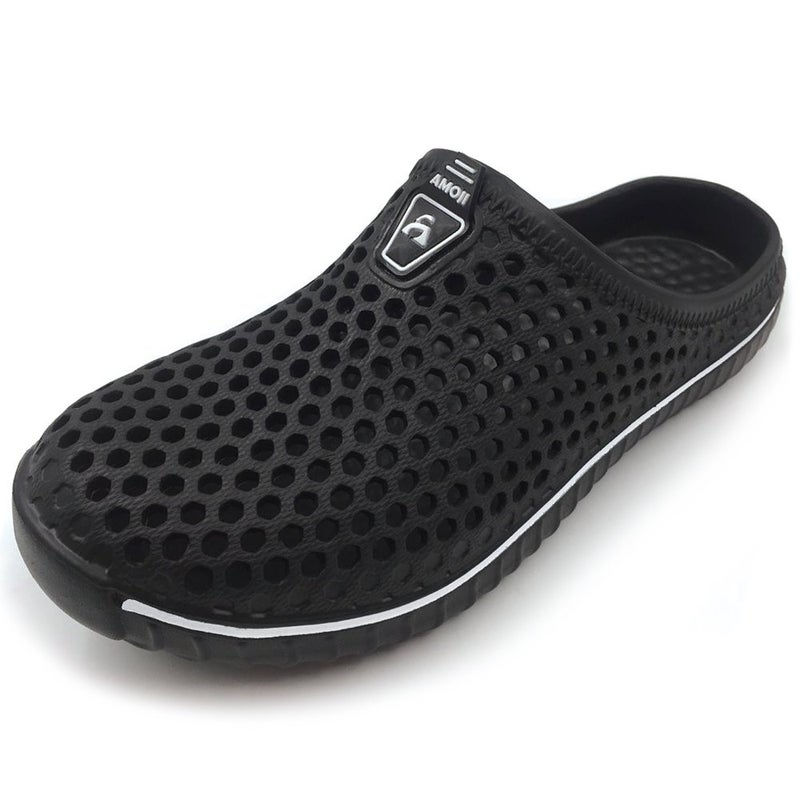 Amoji Garden Clogs Shower Shoes Rubber Sandals Yard Beach Pool House Summer Slipper 1702 Black 9 Women/7.5 Men - Image 1